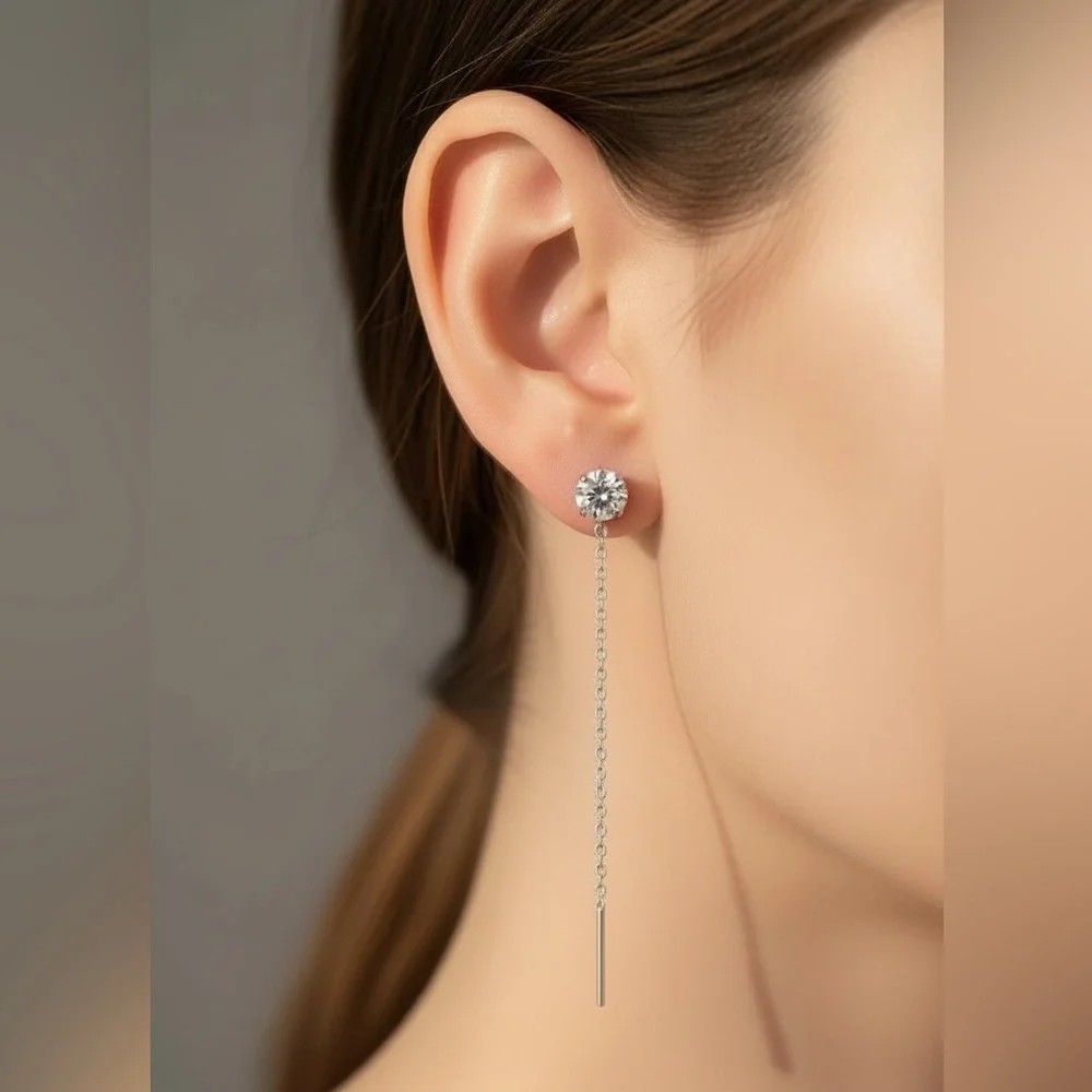 Iced Bling CZ S925 Sterling Silver Water drop threader earrings. New. - Picture 5 of 11